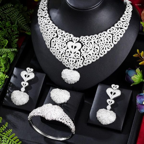 Conjunto de collar y pendientes GODKI de lujo, corazón de 2 tonos, 4 Uds., joyería nigeriana para mujer, boda, uso diario, circonita, novia africana, 2024