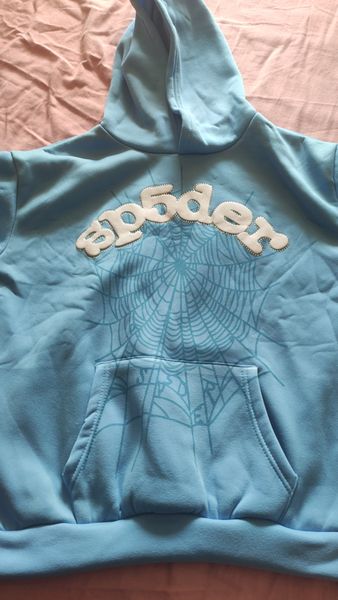 Erkek Kadın Hoodies Genç Thug Spider Sokak Giyim Tasarımcıları Hip Hop Pembe Web Puff Baskı SP5der 555 Sky Mavi Hoodie Angel Sweatshirts Ağır Kumaş Külot Lulusgood