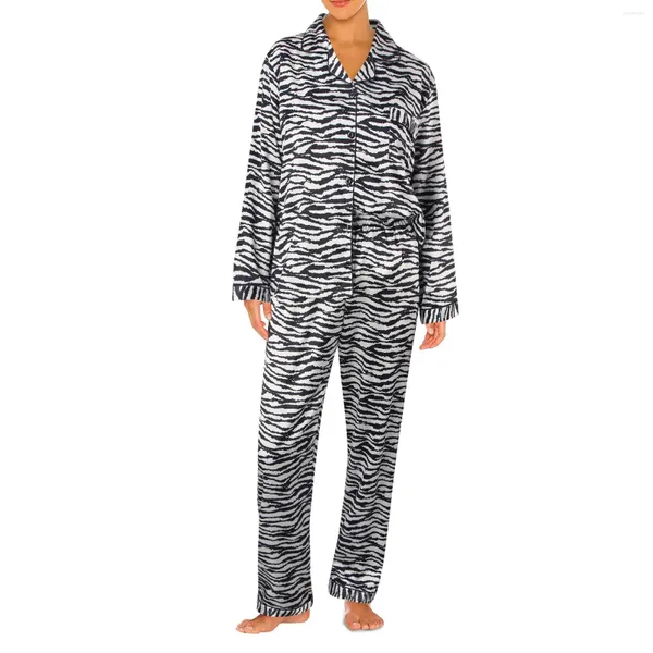 Pijamas femininos elegante listrado impressão manga longa lapela pijamas conjuntos outono inverno casa vestido senhoras cetim pijamas