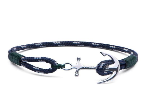 Bracciale Tom Hope 4 misure Catene fatte a mano con corda in filo verde meridionale Bracciale con ciondoli di ancoraggio in acciaio inossidabile con scatola e TH117613276