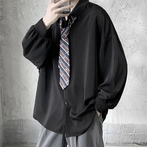 Camisas casuais masculinas camisa drapeada lapela workwear anti-pilling masculino cor sólida