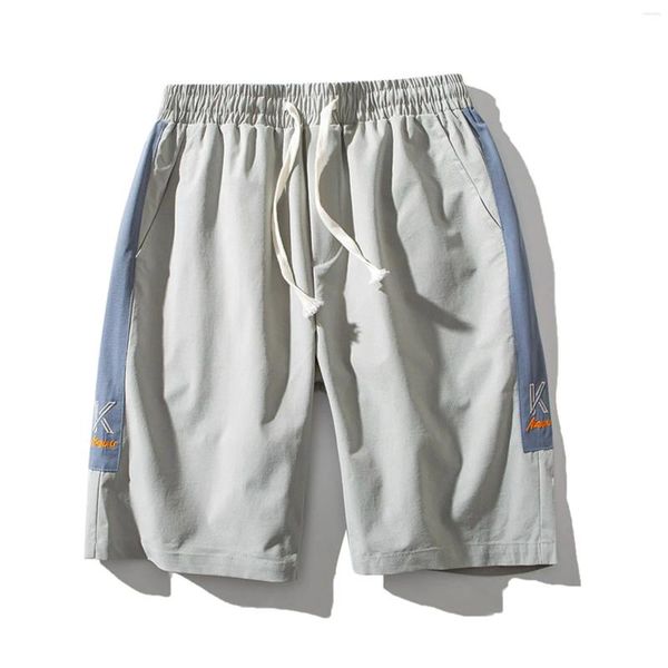 Shorts Masculinos Sólidos Impressos Runing Calças de Cordão Verão Casual Esportes Cor Solta Homens Roupa de Linho Reto para