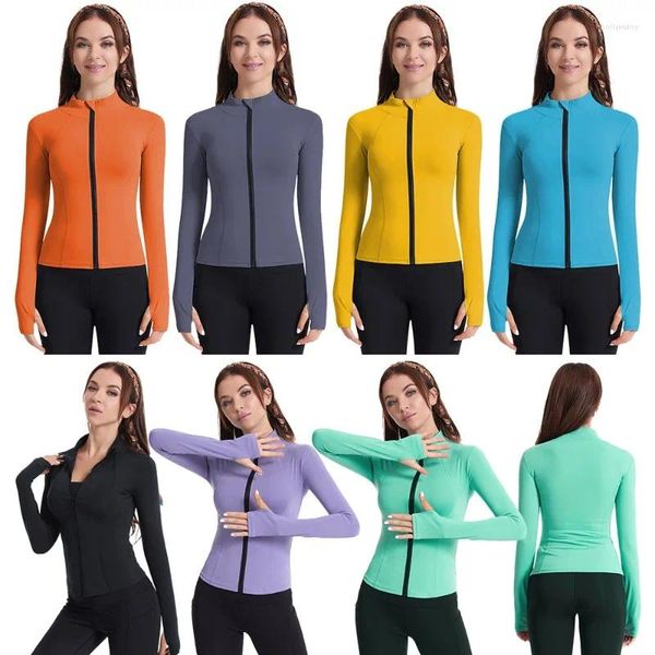 Camicie attive Cappotto sportivo Set primavera e autunno da donna Cerniera per le dita Top fitness a maniche lunghe Allenamento all'aperto Abbigliamento da yoga