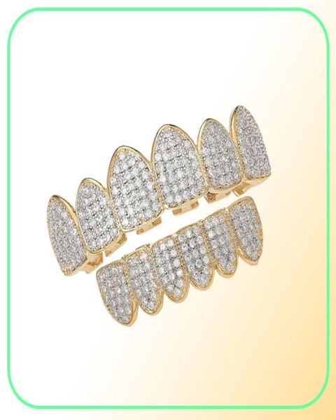 Хип-Хоп 14-каратного Золота Зубы Вампира Grillz Iced Out Micro Pave Циркон Хэллоуин Верх Низ Зубные Грили Наборы Зубов Ювелирные Изделия Для Мужчин95587223745