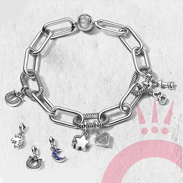 Display 100 % Sterling Silber Pan 1:1 Me Link Star Moon Diamond Love Horse Armband Einfaches Armband Freundin Geschenk