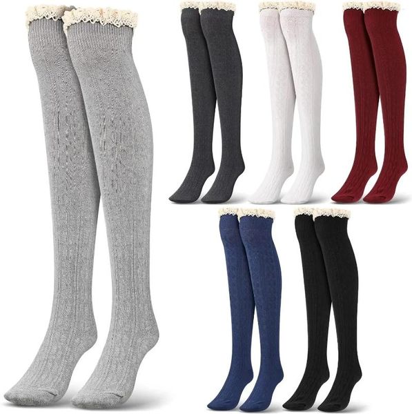 Kadın Çorap Dantel Çoraplar Siyah Beyaz Diz Uzun Seksi Uyluk Yüksek Çorap Kızlar bayanlar bacak sıcak külotlu çorap sıkı