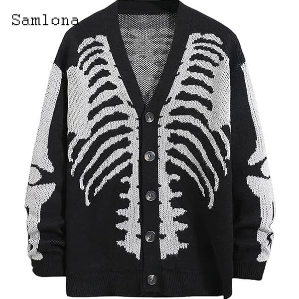 Plus Size 3xl Uomo Casual Retro Maglioni lavorati a maglia Maglioni vintage Moda gotica Stampa teschio Top Cardigan Maglione da uomo 240105