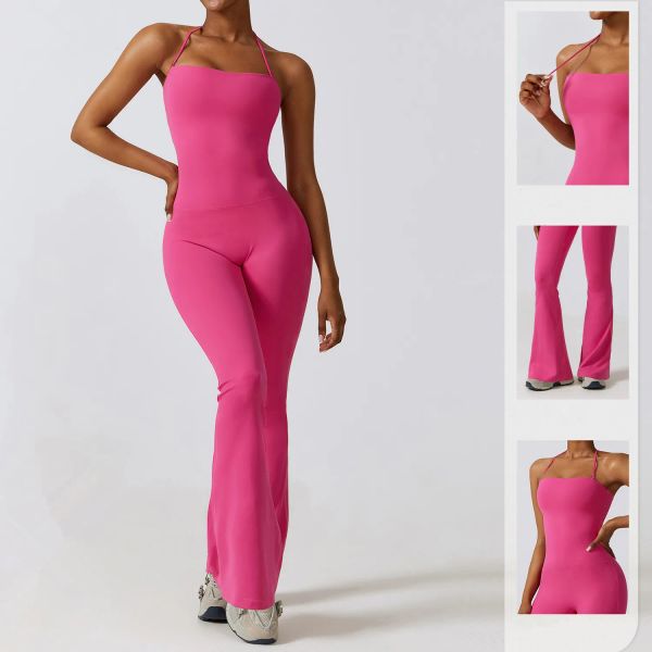 ll8393 Damen-Lu-Bodysuit, Overall, Yoga-Outfits, ärmellos, eng anliegender Tanz-Einteiler-Overall, lange Hosen, schnell trocknende, atmungsaktive Schlaghose
