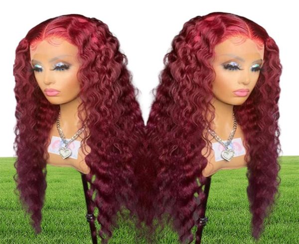 Onda profunda frontal nenhum laço perucas vinho vermelho 613 cor loira cabelo humano brasileiro para preto feminino sintético água ondulado peruca cosplay 6920031
