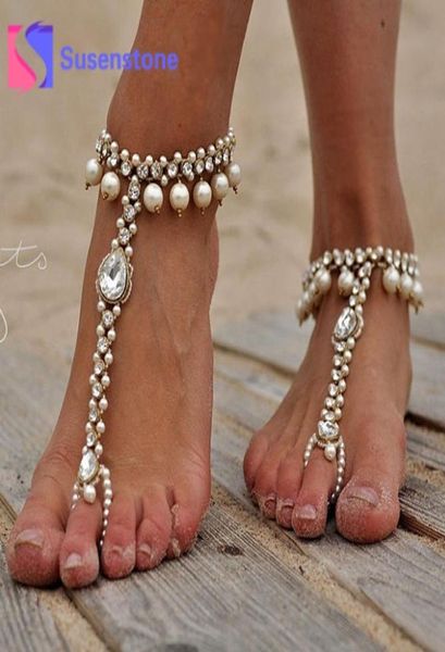 1pc Moda Ragazze Sexy Perline di cristallo Perline Catena Cavigliere Bracciale Donna Argento Oro Sandalo a piedi nudi Spiaggia Matrimonio Piede Gioielli6635577