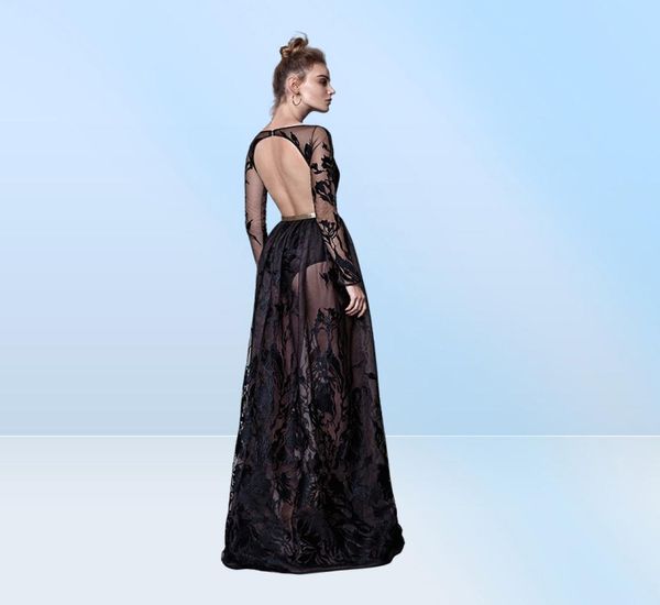 Berta Abiti da sera con maniche lunghe Backless Illusion Design sexy Abito da ballo Abiti da sera per feste Tulle Applique Donna Clot1926946