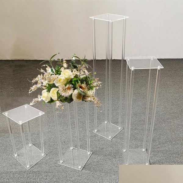 Decorazione per feste Nuovo set di 4 dimensioni Vaso da pavimento per matrimoni Grandi vasi in acrilico trasparente Decorazione Supporto per fiori Fondale Cornice Colonna Goccia De Dhgkh