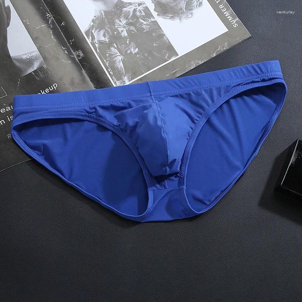 Underpants sem costura gelo seda convexa bolsa breve para homens juventude sexy calcinha transparente roupa interior cintura baixa adulto lingerie underpant