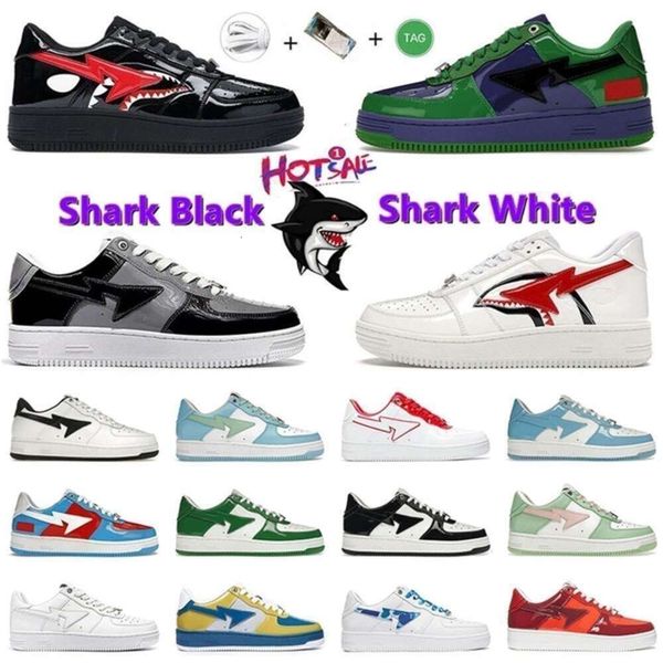 Neue Bapestar Herrenschuhe Sta Low Sneaker Nigo Designer Apes Comics Shark Schwarz Weiß Grau Rosa Wildleder Grün Weiß Abc Farbe Camo Blau Herren Damen Sneakers Gai heißer Verkauf