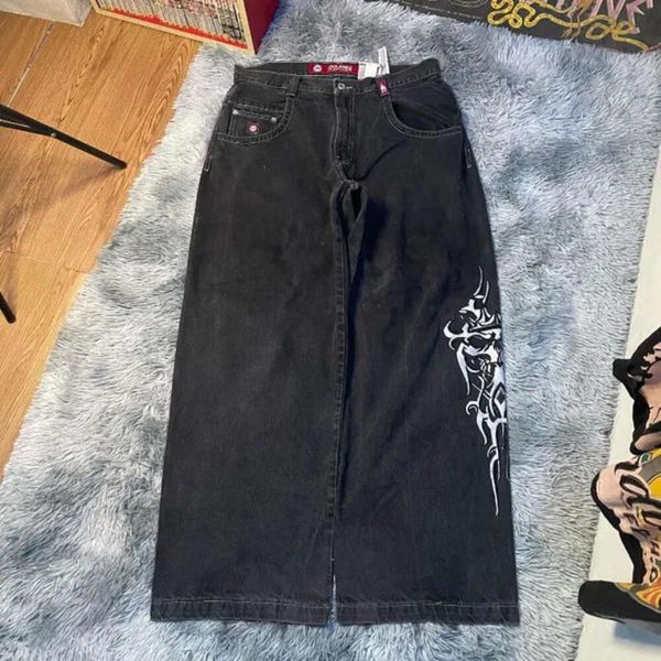 Jeans masculinos jnco jeans y2k hip hop desenhos animados impressão gráfica vintage baggy calças pretas homens mulheres cintura alta calças largas perna 358