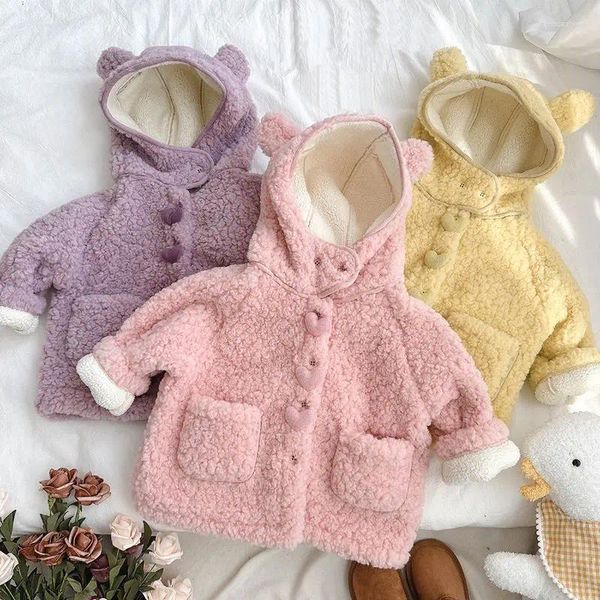 Jacken 2024 Baby Mädchen Gefälschte Pelz Nette Bär Ohren Mit Kapuze Mäntel Kinder Mode Geburtstag Prinzessin Winter Mäntel Kinder Kleidung