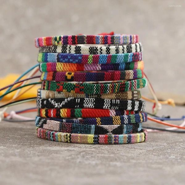 Braccialetti con ciondoli Bracciale per coppia intrecciato in cotone e lino multicolore della Boemia per donna Uomo Gioielli classici fatti a mano da viaggio all'aperto