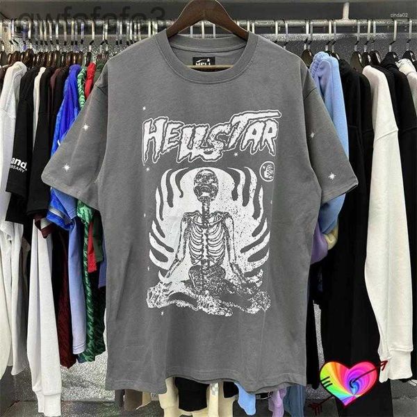 Homens Camisetas T-shirt Crânio Tee Homens Mulheres Cinza Hell Star Tops Manga Curta Casual Solto 2NJM