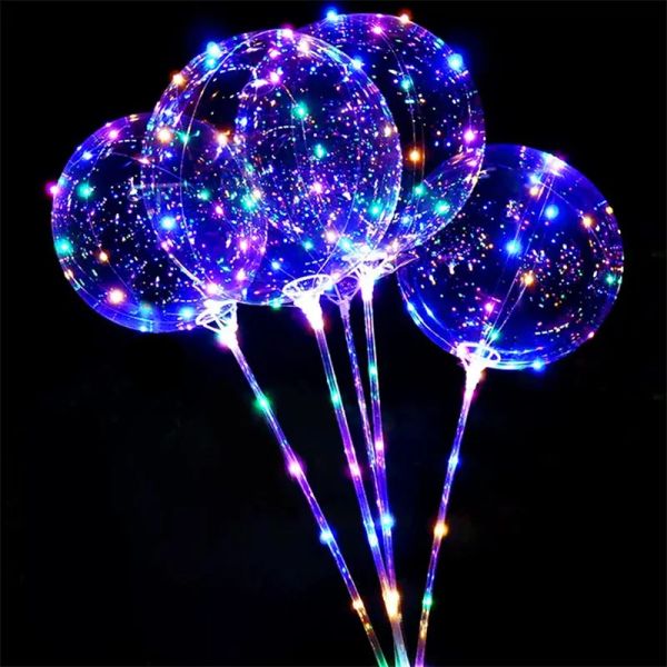 Palloncino Bobo luminoso da 20 pollici Palloncini trasparenti Bastoncini Matrimonio Natale Halloween Decorazioni per feste di compleanno per bambini Regalo BJ