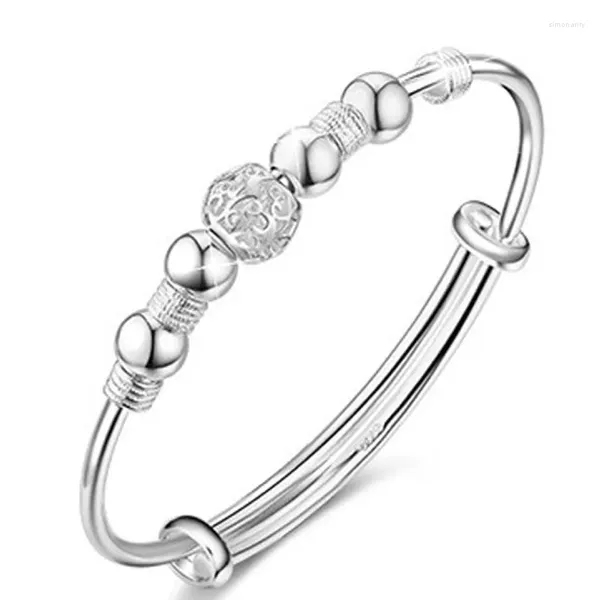 Bracciale rigido in argento sterling con perline di lusso, carino, donna, moda, festa, gioielli da sposa, misura regolabile