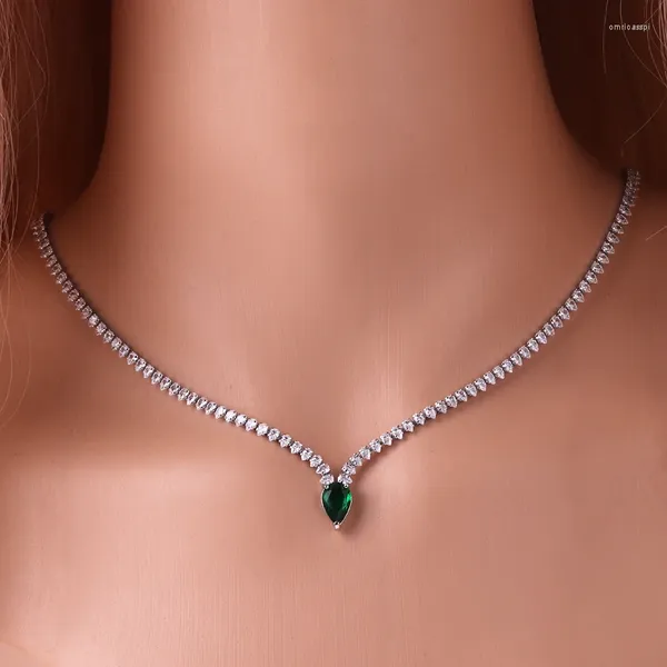 Colares de pingente de luxo elegante grande luz verde gota de água cz colar de cristal e pulseira mulheres noivado festa traje jóias