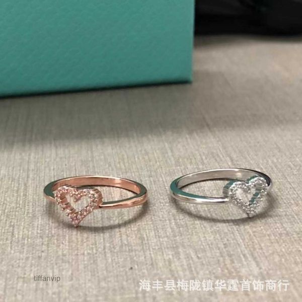 Designer-Schmuck, Tiffany-Set, Bandringe, t Family's New Hollow Fashion Simple Net Red Rose Gold Shaped Diamond Heart Ring Glay