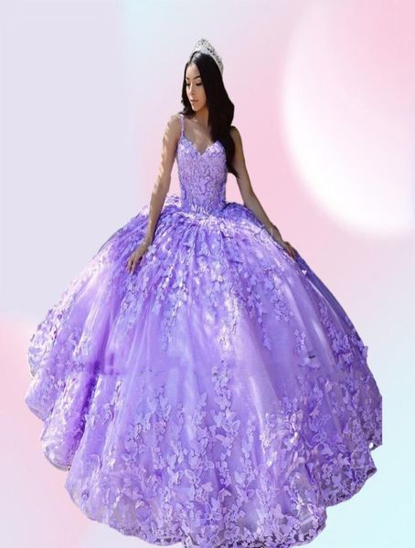 Светло-фиолетовое платье Quinceanera платья 15 лет 2022 года с аппликацией в виде бабочки Sweet 16 Quince XV платья для выпускного вечера7363465