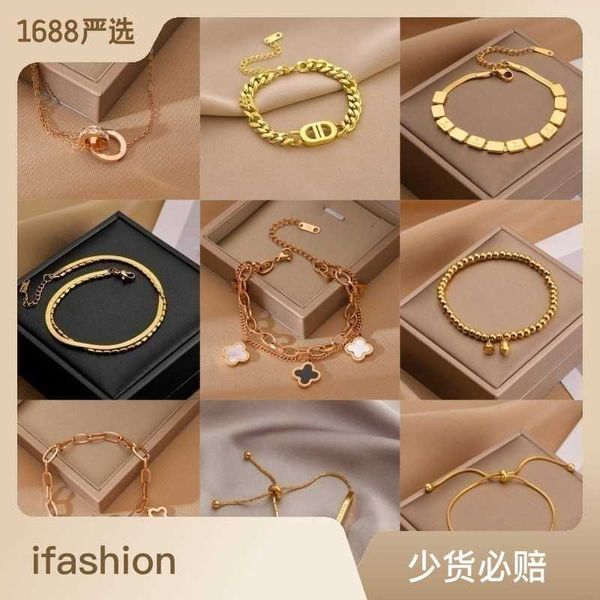 Accessori per gioielli classici Van Bracciale in oro 18 carati Edizione coreana per donna Acciaio inossidabile che preserva il colore del diamante Zircone Stile misto semplice e alla moda