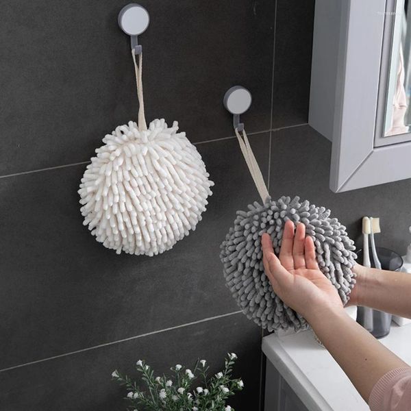 Asciugamani da appendere per il bagno, in ciniglia monocromatica, soffice sfera decorativa in microfibra, assorbente in peluche ad asciugatura rapida