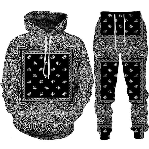 Colorido paisley gráfico masculino/feminino conjunto de treino caju floral impressão hoodie/calças/terno hip hop casal streetwear jogging roupas 240106