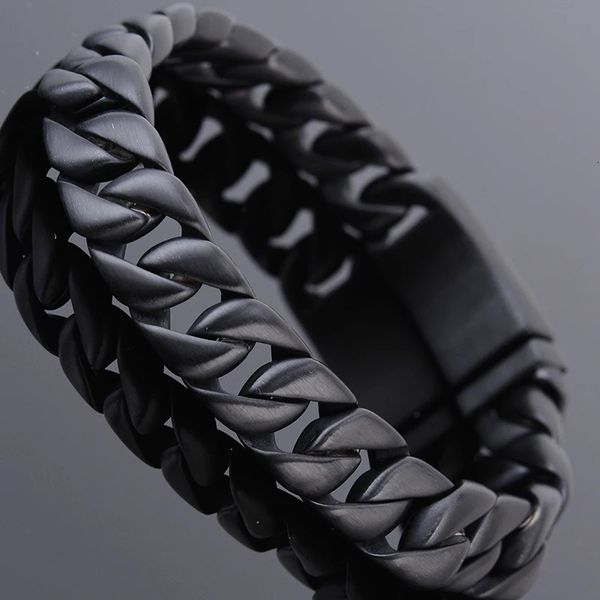 Aço inoxidável preto escovado na mão pulseira masculina moda pulseiras matéria 12mm curb link corrente masculino jóias acessórios 240105