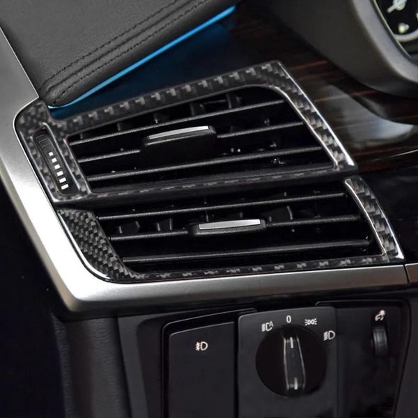 Adesivos de fibra de carbono para bmw x5 f15 e70 x6 f16 e71 estilo do carro interior painel lateral saída de ventilação de ar capa guarnição adesivos auto accessorie