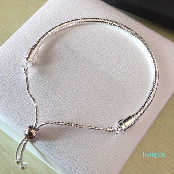 Lusso - Braccialetti in argento sterling 925 per gioielli da donna Fai da te Fascino con catena a forma di serpente Ciondoli con cursore Design del braccialetto Moda Classico WMOU OKTG