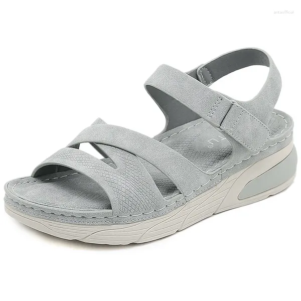 Kleidschuhe Siketu Marke Sommer Mode Freizeit Keil Sandalen Frauen Nähgarn Einstellbare Hakenschlaufe Licht Anti-Rutsch Wasserdicht Braun 42