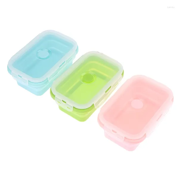 Louça 500ml Silicone Dobrável Bento Caixa Dobrável Portátil Almoço Microware Casa Cozinha Recipientes de Armazenamento Ao Ar Livre