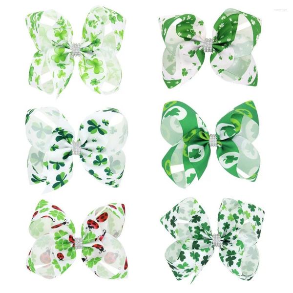 Acessórios de cabelo Bonito St Patricks Day Bow Girls Glitter Lantejoulas Shamrock Decor Clips Irlandês Verde Fita de Gorgorão Jacaré Barrettes