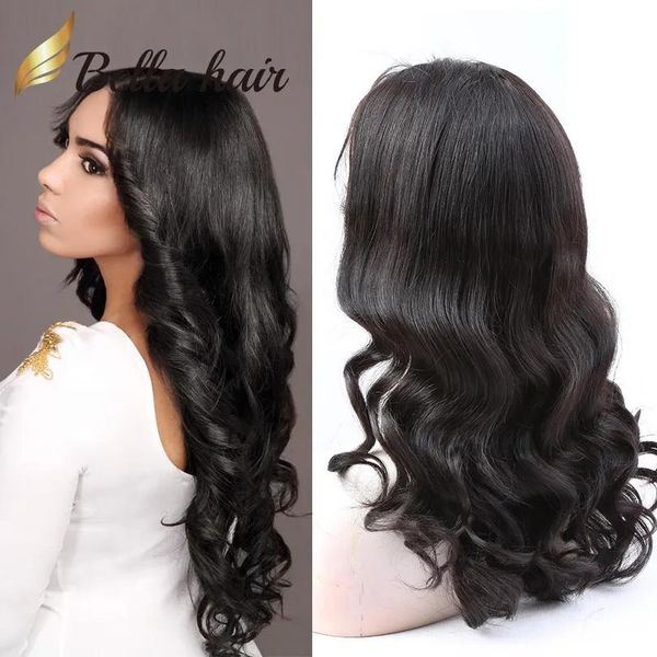 Siyah kadınlar için uygun fiyatlı dantel ön insan saçlı peruk - doğal gevşek kıvırcık saç orta kapağı Bellahair - bakire saç dantel peruk doğal renkte