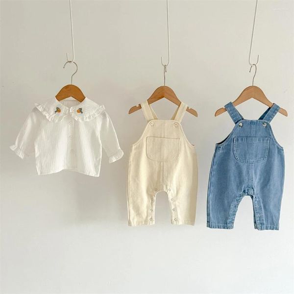 Set di abbigliamento Primavera Autunno Set di vestiti per bambina da bambino Set di camicia ricamata in stile coreano o tuta di jeans Moda per bambini