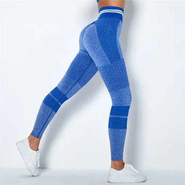 Aktive Hose, hohe Taille, Yoga-Leggings, Energie, nahtlos, Sport, gestreift, gestrickt, für Fitnessstudio, schnell trocknend, atmungsaktiv, zum Laufen