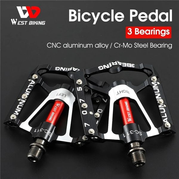 West biking mtb pedais de bicicleta ultraleve cnc liga de alumínio anti-deslizamento pedais planos ciclismo 3 rolamento pedais de bicicleta bmx 240105