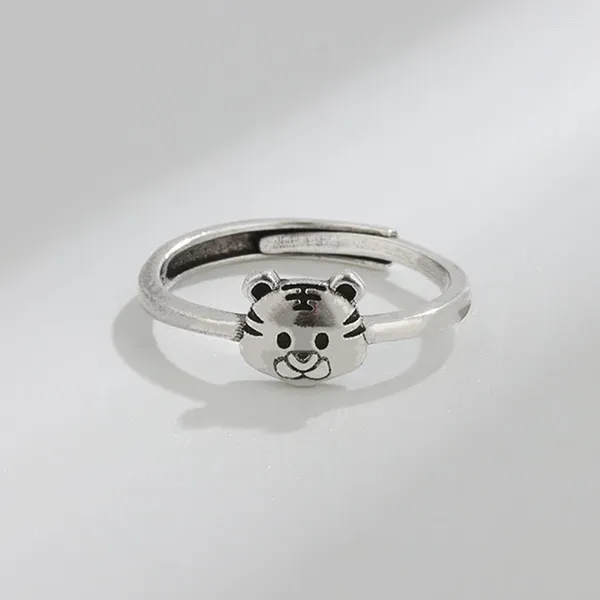 Cluster-Ringe KOFSAC Vintage Thai-Silber 925 für Frauen verstellbarer süßer Tiger-Ring Mädchen-Jahresgeschenke Mode-Jubiläums-Accessoires