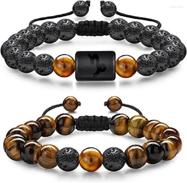 Charme pulseiras moda 2 pc tecer de alta qualidade lava pedra vintage zodíaco pulseira ajustável para homens mulheres presente exclusivo jóias seu amor