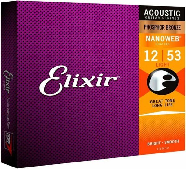 1 set Elixir 16052 Corde per chitarra acustica Nanoweb Light 1253 Bronzo fosforoso5284588