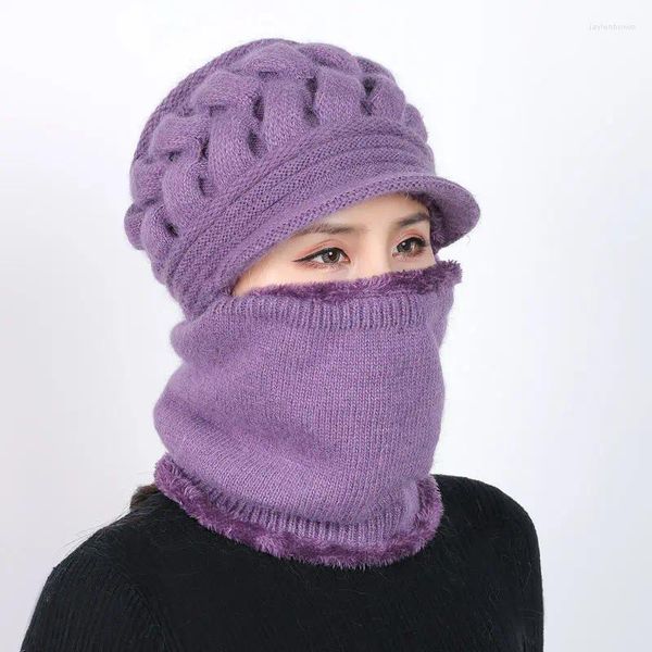 Bandane Donna Beanie Hat Pom Bobble Sciarpa Maschera Set Berretto da sci invernale caldo lavorato a maglia