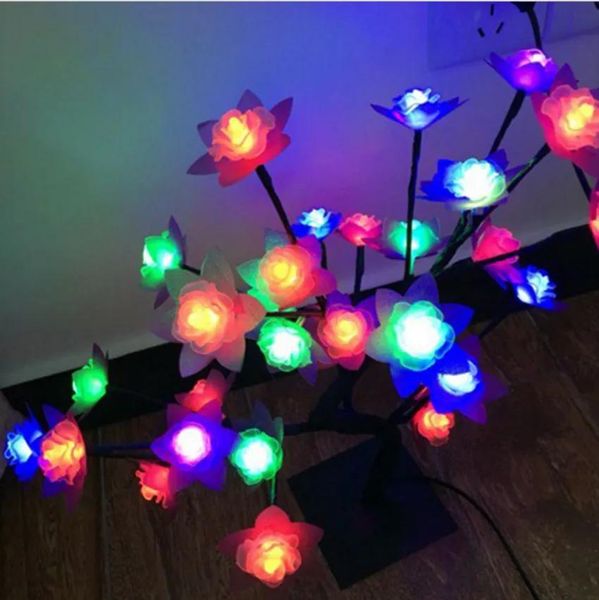 Coroa rosa floresce 32 LEDS Árvore leve luz de luz lâmpada de mesa 45 cm ramificação preta iluminação festa de natal casamento led flores luzes