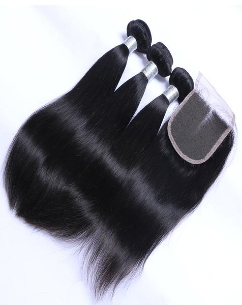 Brasileiro virgem remy cabelo humano 3 pacotes com fechamentos superiores de renda malaio peruano indiano cambojano mongol cabelo reto weav2566779