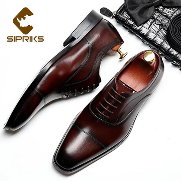 Sipriks Boy Wedding Men's Dress Leather Church Sapatos Vinho Bury Bury Oxfords Social Gents Suit Casual Business 240106