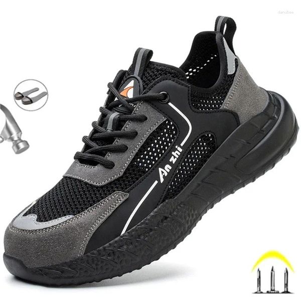 Модные ботинки 2024, летняя дышащая рабочая защитная обувь с сеткой для мужчин, легкие уличные кроссовки, мужские неразрушимые стальные носки