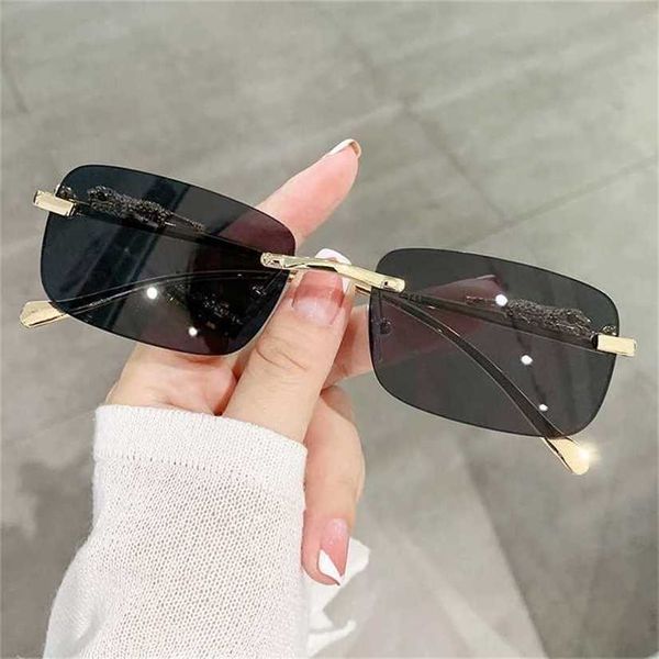 26% OFF no atacado de óculos de sol de alta qualidade marca de luxo designer quadrado sem aro óculos de sol mulheres homens moda vintage óculos de sol metal cheetah head shade