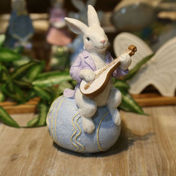 Lapin esthétique jouant un Instrument, décoration de maison, intérieur en résine, bureau, jardin, Figurine d'animal, ornement artisanal, cadeau 240106